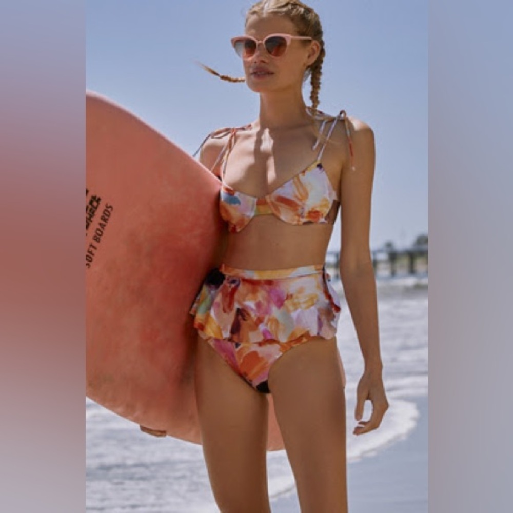 Saint Maddox anthropologie high waisted ruffle rainbow bikini mixed size M & L